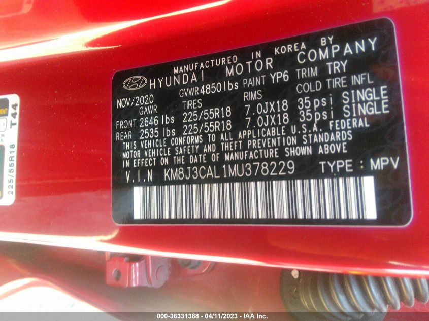 2021 HYUNDAI TUCSON SEL - KM8J3CAL1MU378229