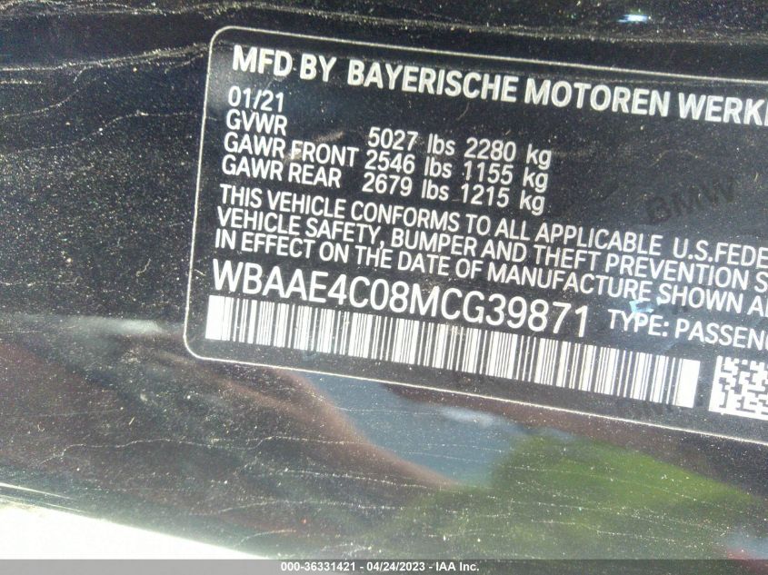 2021 BMW 8 SERIES 840I - WBAAE4C08MCG39871