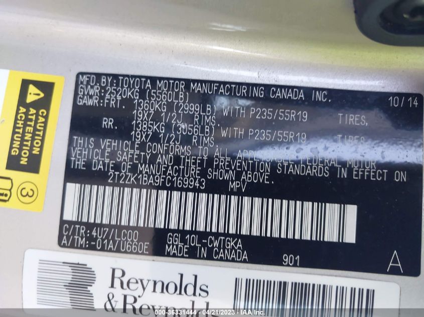 2015 LEXUS RX 350 - 2T2ZK1BA9FC169943