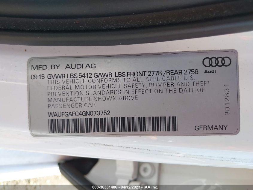 2016 AUDI A6 3.0T PREMIUM PLUS - WAUFGAFC4GN073752