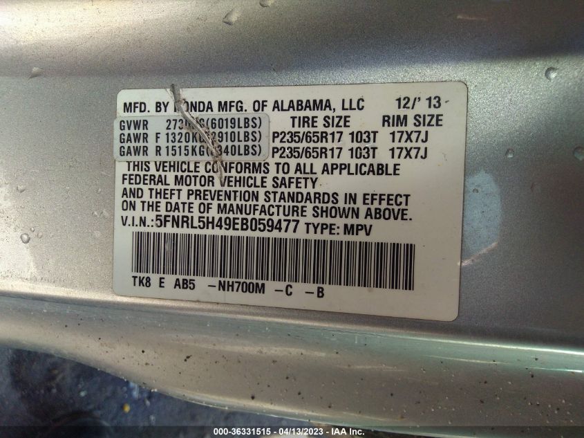 2014 HONDA ODYSSEY EX - 5FNRL5H49EB059477