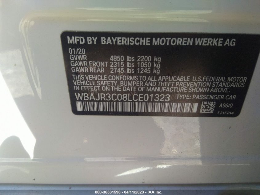 2020 BMW 5 SERIES 530I - WBAJR3C08LCE01323