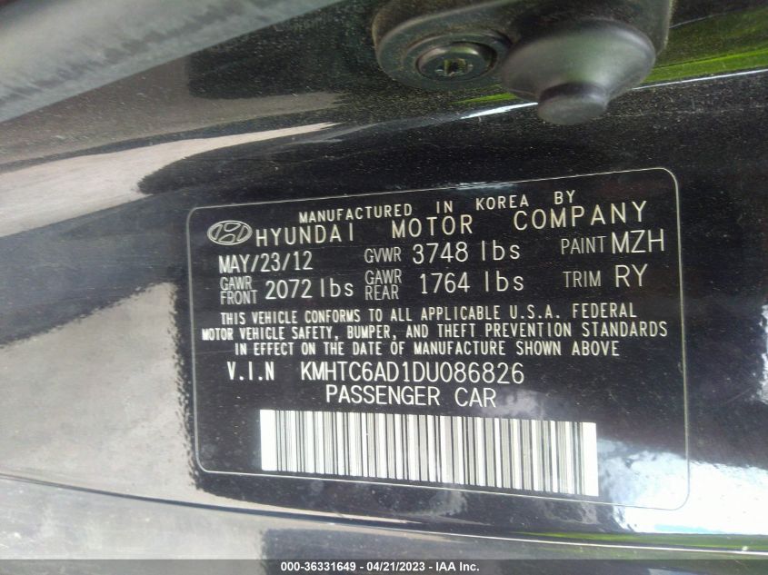 2013 HYUNDAI VELOSTER W/GRAY INT - KMHTC6AD1DU086826
