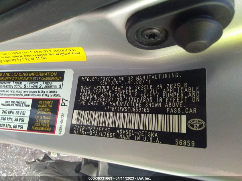 2014 TOYOTA CAMRY L/LE/XLE/SE/SE SPORT - 4T1BF1FK5EU859165