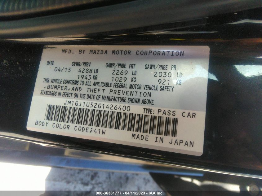 2016 MAZDA MAZDA6 I SPORT - JM1GJ1U52G1426400