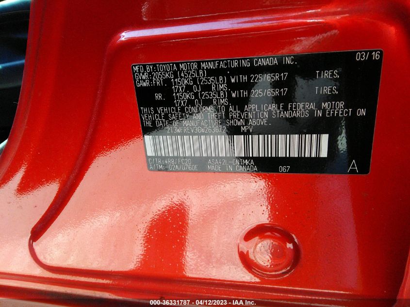 2016 TOYOTA RAV4 XLE - 2T3WFREV3GW263672