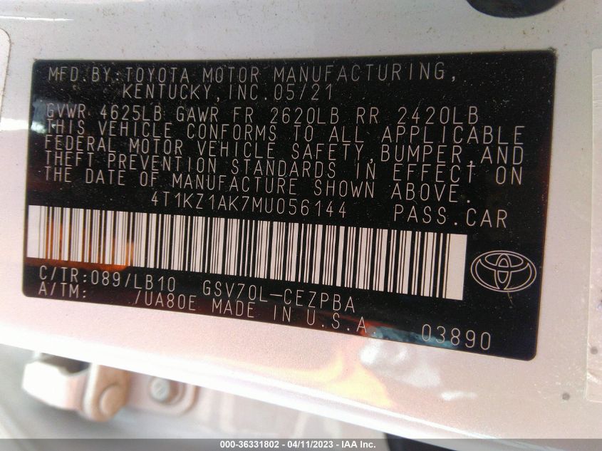 2021 TOYOTA CAMRY XSE V6 - 4T1KZ1AK7MU056144