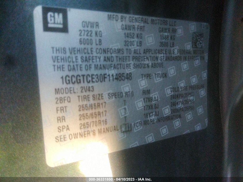 2015 CHEVROLET COLORADO 4WD Z71 - 1GCGTCE30F1148548