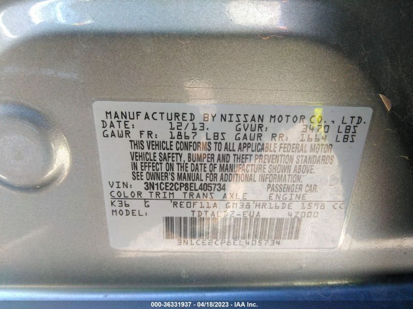 2014 NISSAN VERSA NOTE SV - 3N1CE2CP8EL405734