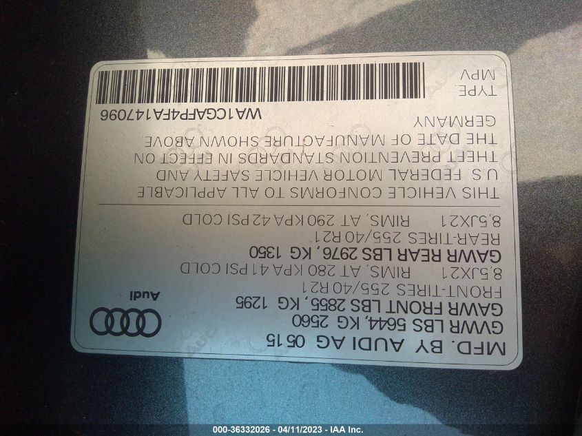2015 AUDI SQ5 PREMIUM PLUS WA1CGAFP4FA147096
