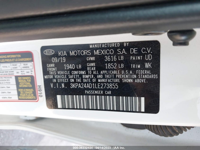 VIN 3KPA24AD1LE273855 2020 KIA RIO LX