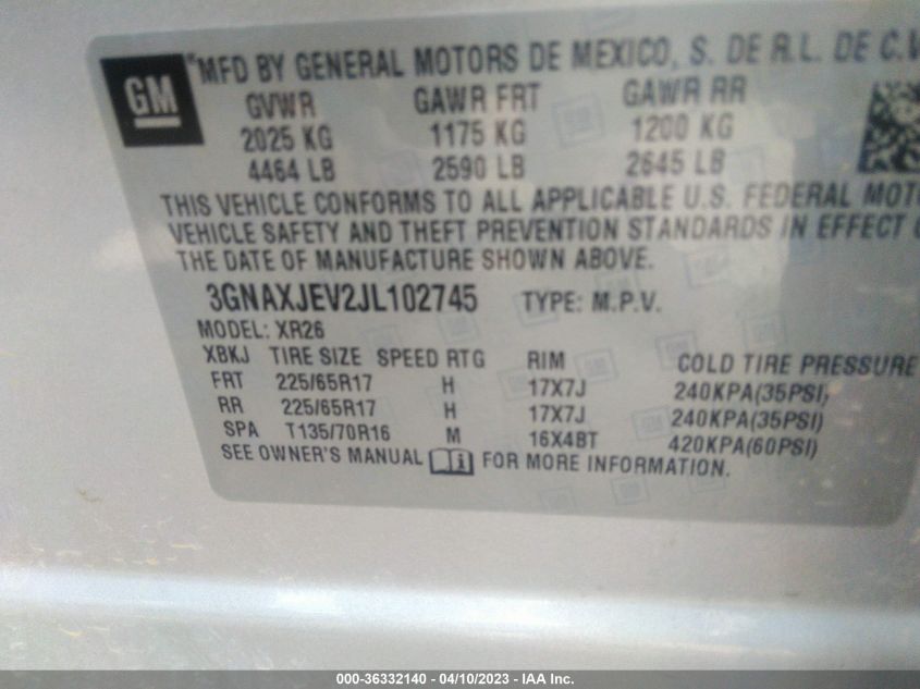 2018 CHEVROLET EQUINOX LT - 3GNAXJEV2JL102745