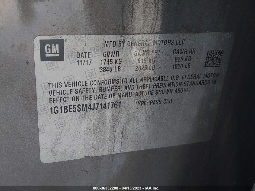 2018 CHEVROLET CRUZE LT - 1G1BE5SM4J7141761