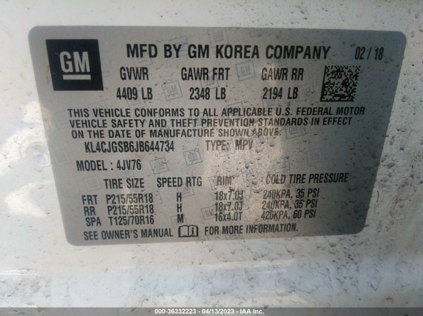 2018 BUICK ENCORE ESSENCE - KL4CJGSB6JB644734