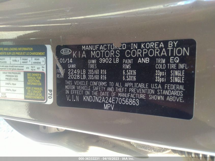 2014 KIA SOUL BASE - KNDJN2A24E7056863