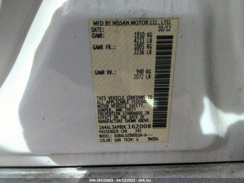 2013 NISSAN ALTIMA 2.5 SV - 1N4AL3AP8DC162008