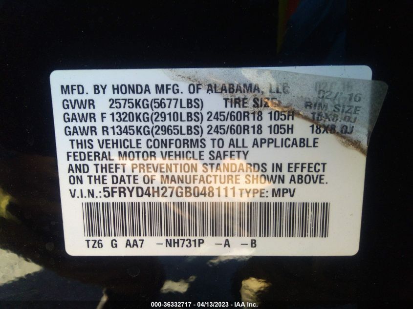 2016 ACURA MDX - 5FRYD4H27GB048111