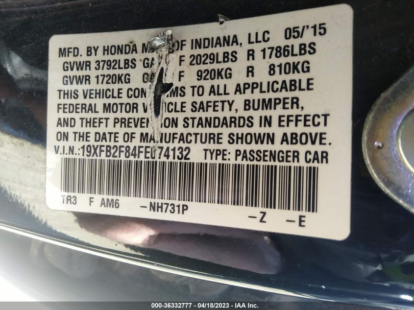 2015 HONDA CIVIC SEDAN EX - 19XFB2F84FE074132