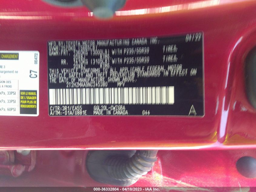 2022 LEXUS RX RX 350 - 2T2HZMAA9NC245380