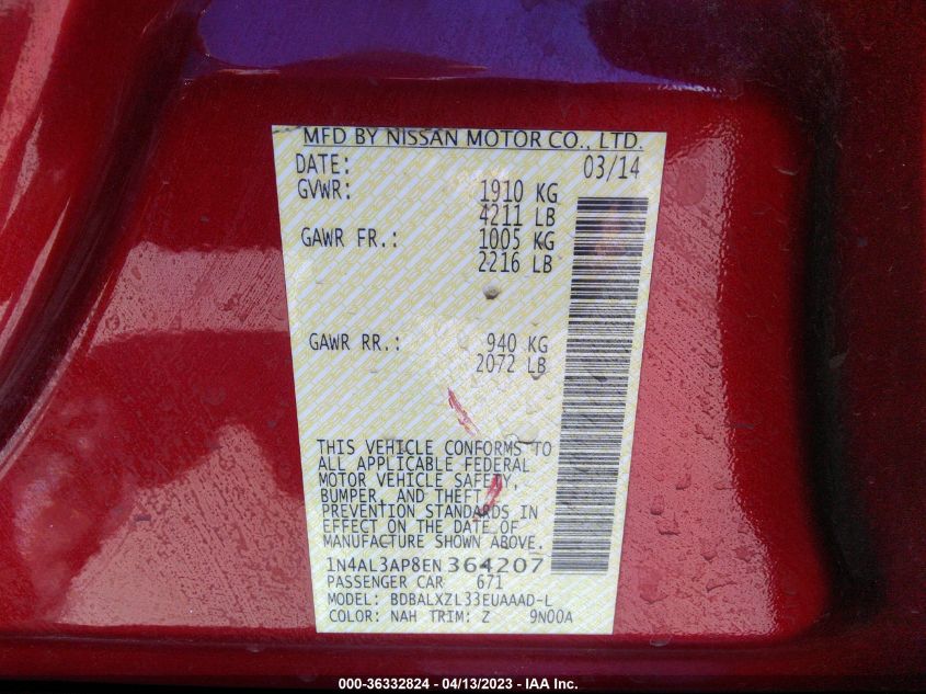 2014 NISSAN ALTIMA 2.5 SL - 1N4AL3AP8EN364207