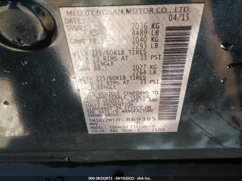 2015 NISSAN ROGUE SL - 5N1AT2MT7FC869385