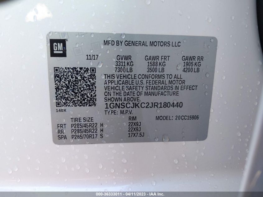 2018 CHEVROLET SUBURBAN PREMIER - 1GNSCJKC2JR180440