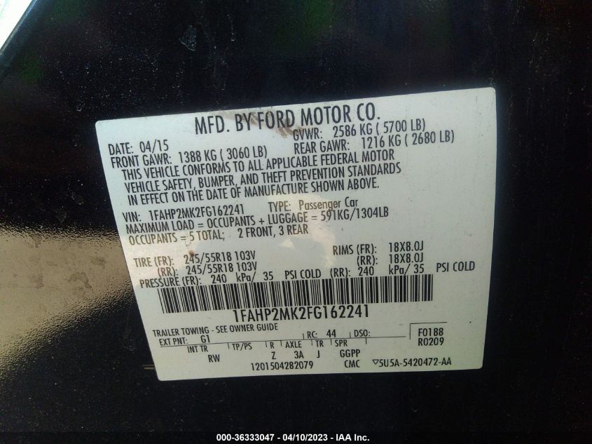 2015 FORD SEDAN POLICE INTERCEPTOR 1FAHP2MK2FG162241