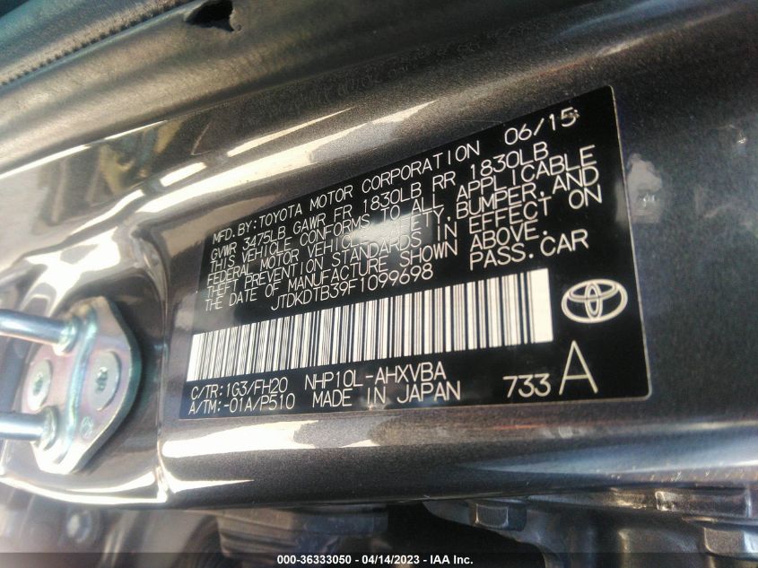 2015 TOYOTA PRIUS C ONE/TWO/THREE/FOUR - JTDKDTB39F1099698
