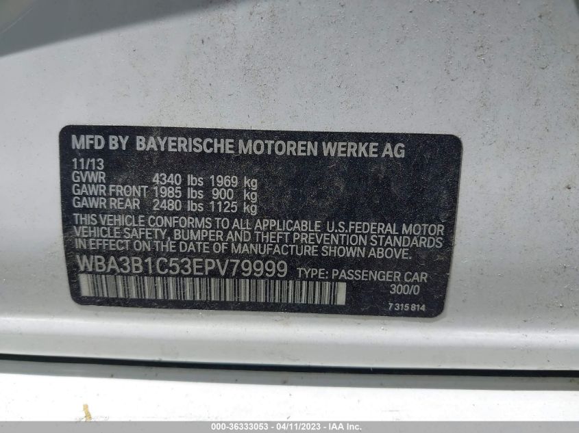 2014 BMW 3 SERIES 320I - WBA3B1C53EPV79999