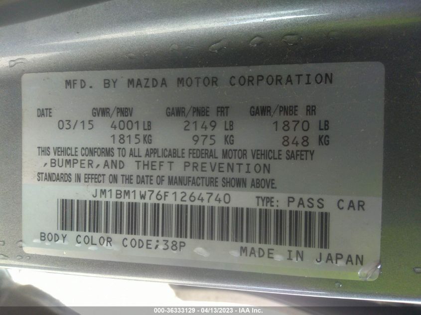 2015 MAZDA MAZDA3 I GRAND TOURING - JM1BM1W76F1264740
