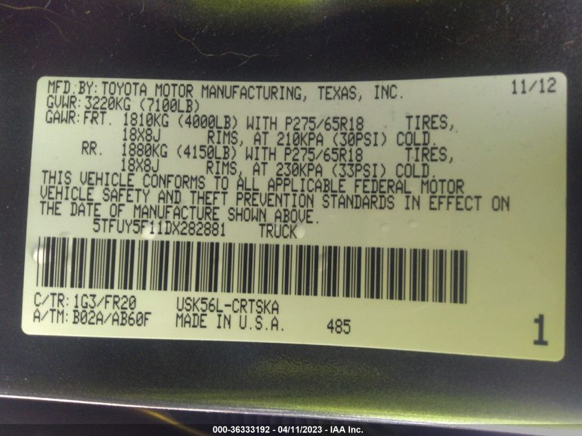 2013 TOYOTA TUNDRA 4WD TRUCK - 5TFUY5F11DX282881