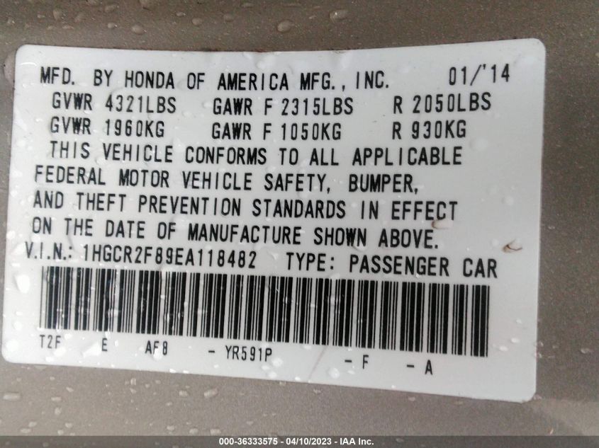 2014 HONDA ACCORD SEDAN EX-L - 1HGCR2F89EA118482