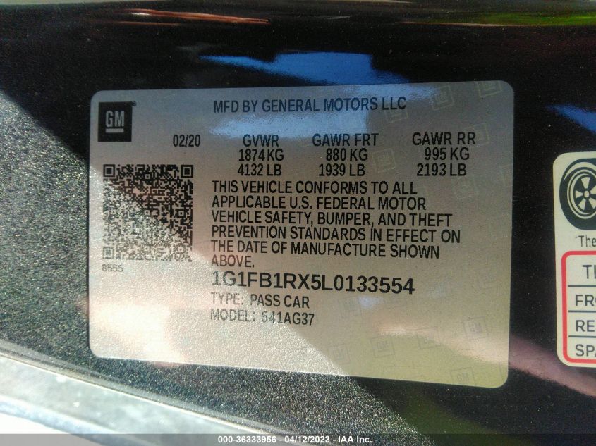 2020 CHEVROLET CAMARO 1LT - 1G1FB1RX5L0133554