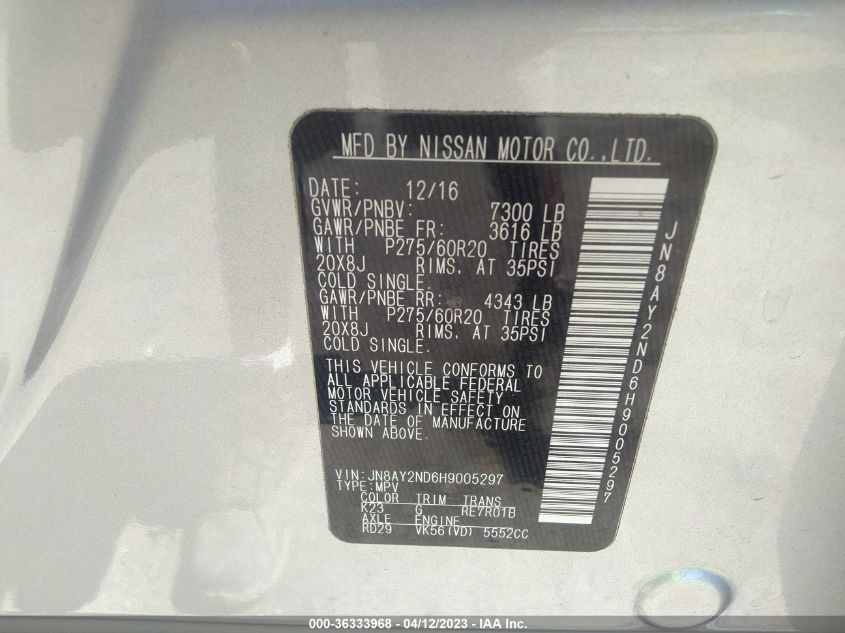 2017 NISSAN ARMADA PLATINUM - JN8AY2ND6H9005297