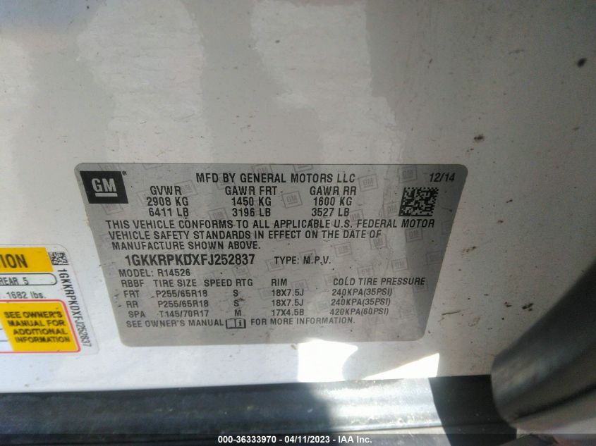 2015 GMC ACADIA SLE - 1GKKRPKDXFJ252837