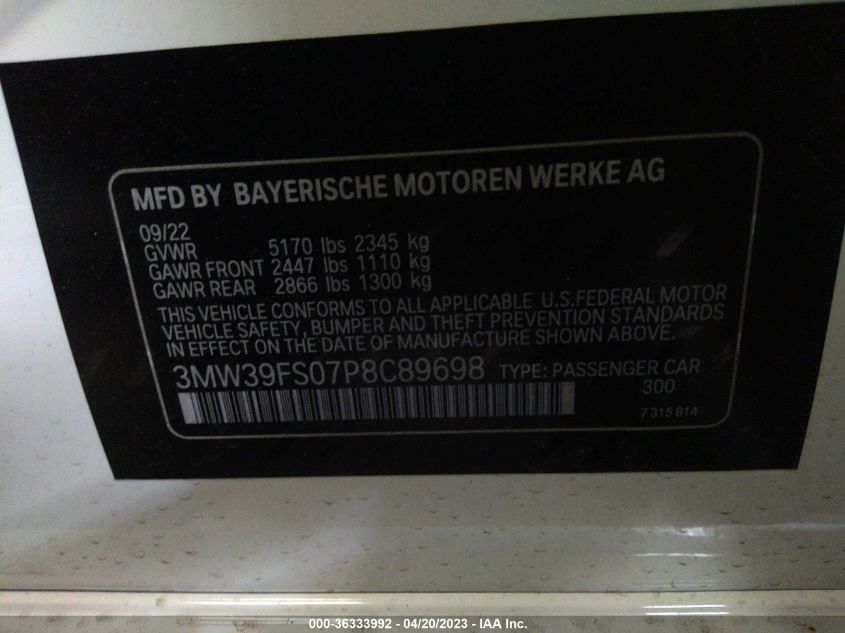 2023 BMW 3 SERIES 330E XDRIVE - 3MW39FS07P8C89698