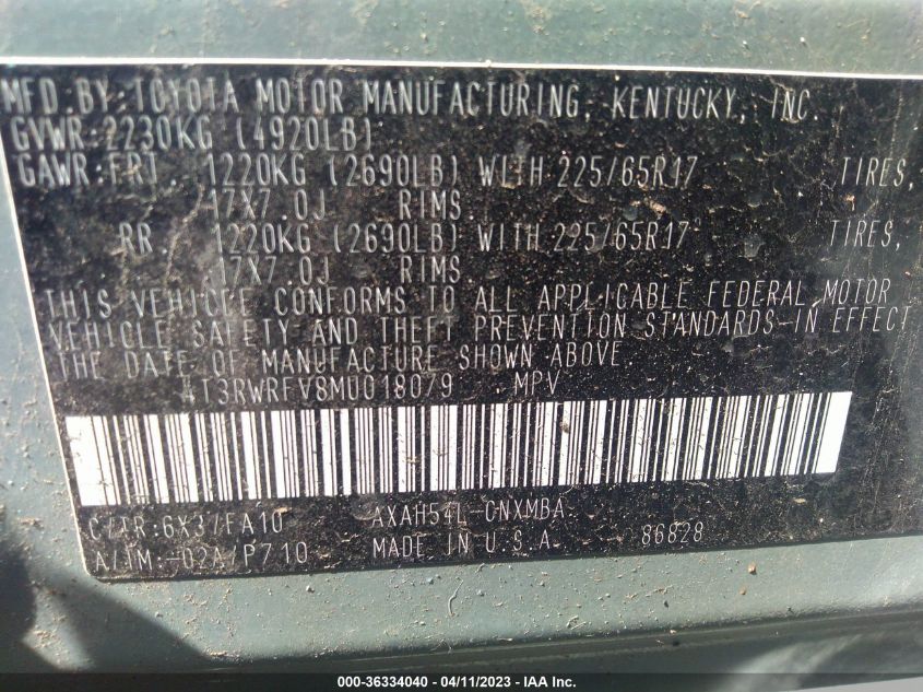 2021 TOYOTA RAV4 HYBRID XLE - 4T3RWRFV8MU018079