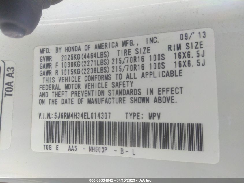 2014 HONDA CR-V LX - 5J6RM4H34EL014307