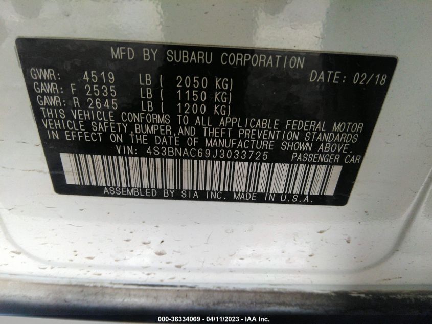 2018 SUBARU LEGACY PREMIUM - 4S3BNAC69J3033725