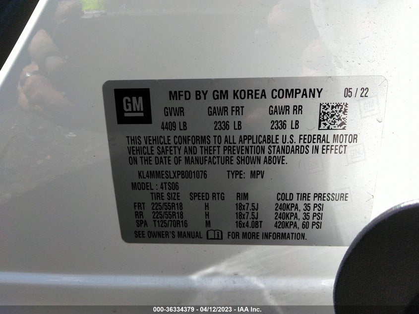 VIN KL4MMESLXPB001076 2023 BUICK ENCORE GX SELECT