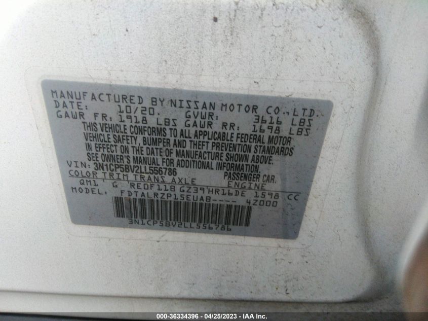 2020 NISSAN KICKS S - 3N1CP5BV2LL556786