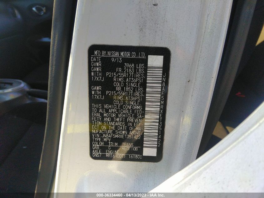 2014 NISSAN JUKE S - JN8AF5MRXET351422