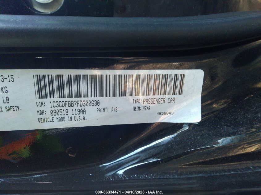 2015 DODGE DART SXT - 1C3CDFBB7FD300630