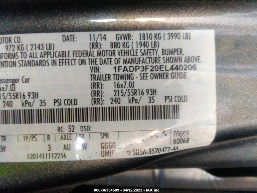 2014 FORD FOCUS SE - 1FADP3F20EL440206