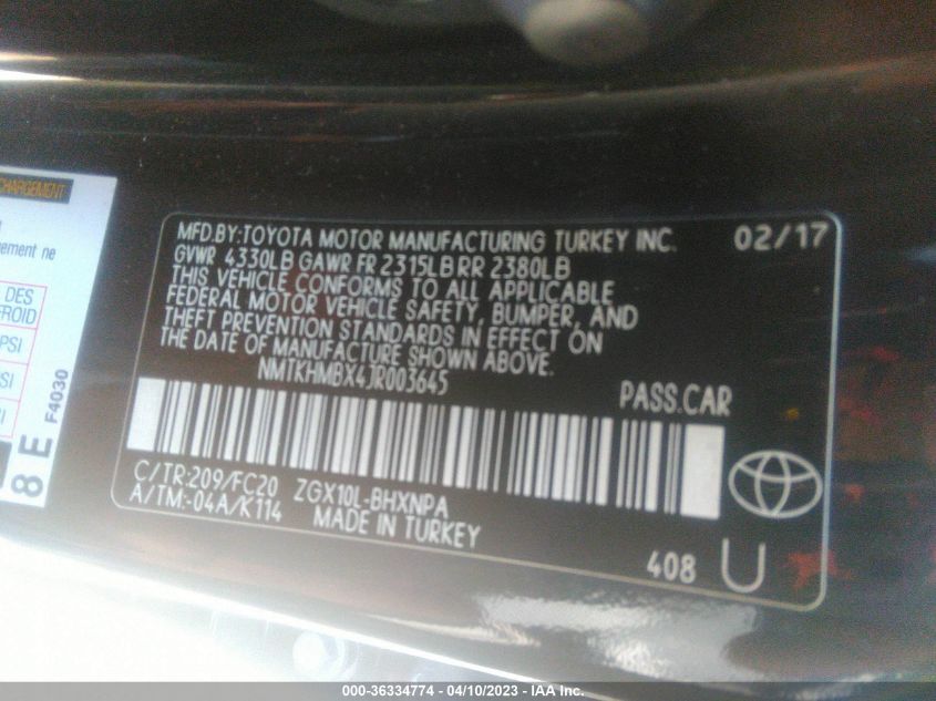2018 TOYOTA C-HR XLE - NMTKHMBX4JR003645