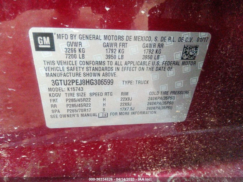 2017 GMC SIERRA 1500 DENALI - 3GTU2PEJ8HG306599
