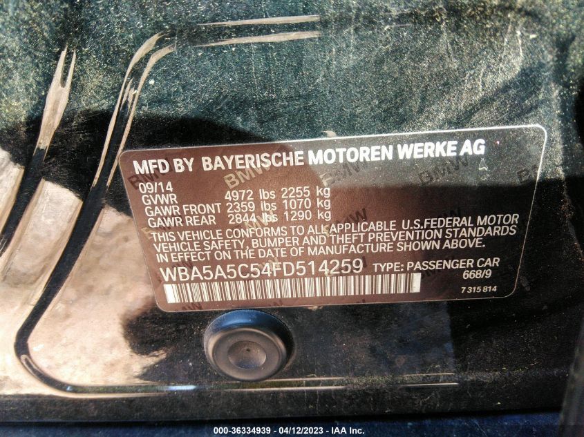 2015 BMW 5 SERIES 528I - WBA5A5C54FD514259