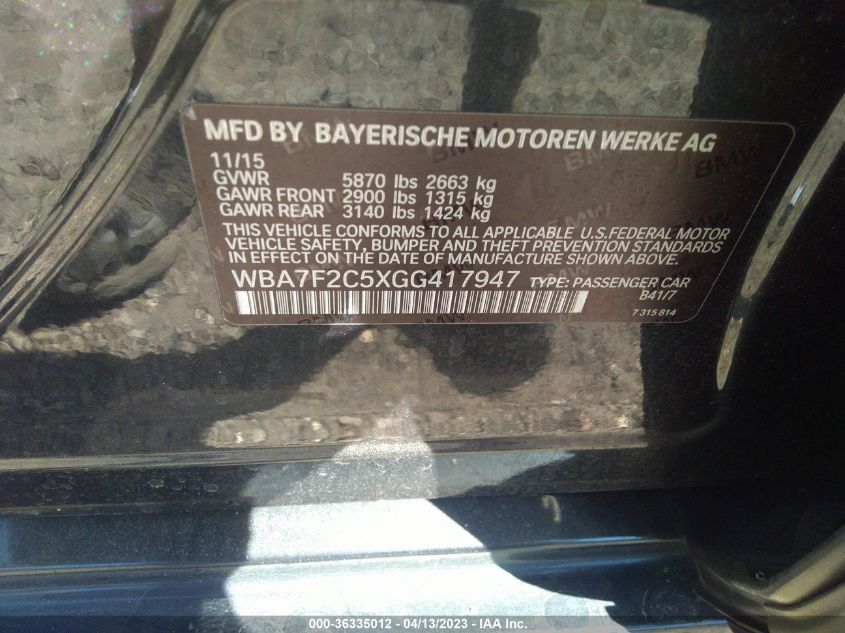 2016 BMW 7 SERIES 750I XDRIVE - WBA7F2C5XGG417947