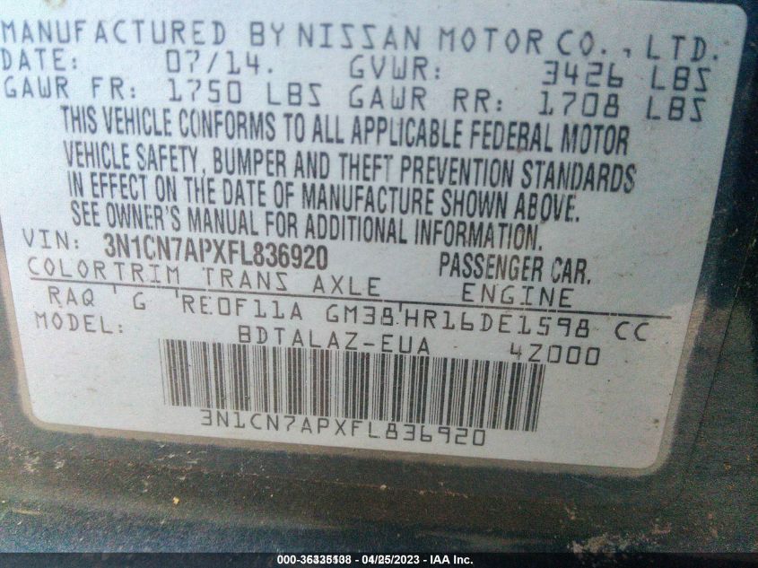 2015 NISSAN VERSA S PLUS - 3N1CN7APXFL836920