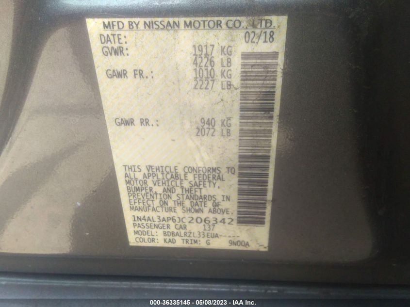 2018 NISSAN ALTIMA 2.5 SL - 1N4AL3AP6JC206342